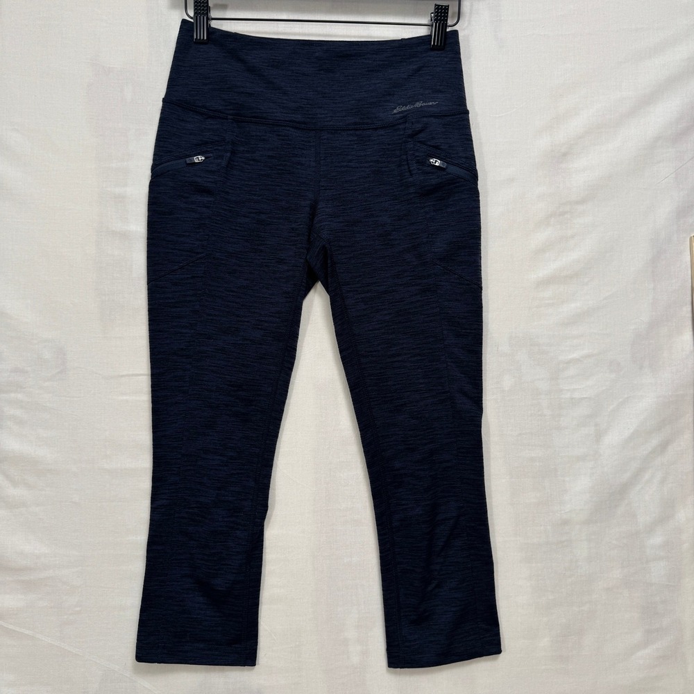 Eddie Bauer Leggings Womens XS Navy Blue Motion Space Dye Capri Zipper‎ Pockets